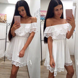 2018 Fashion Women Elegant Vintage sweet lace white Dress Stylish Sexy Slash Neck Casual Slim Beach Summer Sundress vestidos