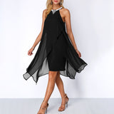 Plus Size Women Summer Round Neck Fashion Chiffon Sleeveless Dress Irregular Double Layer Beach Party sexy Loose Dresses