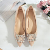 Shoes Woman 3.5cm High Heels Shoes Women Buckle Rhinestone Flock Point Toe Party Small Heels Sandals Office Lady Dress Pump Shoe