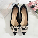 Shoes Woman 3.5cm High Heels Shoes Women Buckle Rhinestone Flock Point Toe Party Small Heels Sandals Office Lady Dress Pump Shoe
