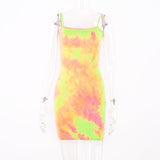 Hugcitar tie dye print colorful spaghetti straps sexy bodycon mini dress 2019 summer women fashion club party streetwear