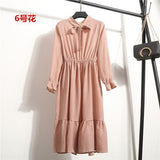 29 Colors Beautiful Fashion Spring Autumn Women Long Sleeve Dress Retro Collar Casual Slim Dresses Floral Printing Chiffon Sexy