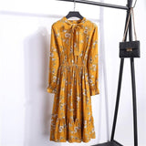 29 Colors Beautiful Fashion Spring Autumn Women Long Sleeve Dress Retro Collar Casual Slim Dresses Floral Printing Chiffon Sexy