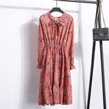 29 Colors Beautiful Fashion Spring Autumn Women Long Sleeve Dress Retro Collar Casual Slim Dresses Floral Printing Chiffon Sexy