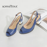 SOPHITINA Sandals Handmade Genuine Leather 2019 New Sexy Lady Peep Toe Sandals Square Heel Buckle Strap Classics Shoes Woman S22