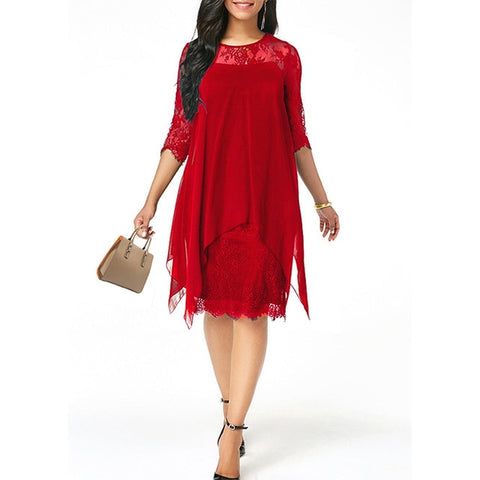 2019 Newest Women's Fashion Casual Loose Half Sleeve Elegant dress Round Neck Solid Color Big Size Lace dress 15 colors 2XS-5XL