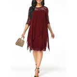 2019 Newest Women's Fashion Casual Loose Half Sleeve Elegant dress Round Neck Solid Color Big Size Lace dress 15 colors 2XS-5XL