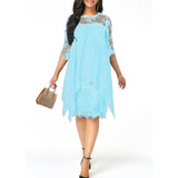 2019 Newest Women's Fashion Casual Loose Half Sleeve Elegant dress Round Neck Solid Color Big Size Lace dress 15 colors 2XS-5XL