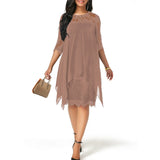 2019 Newest Women's Fashion Casual Loose Half Sleeve Elegant dress Round Neck Solid Color Big Size Lace dress 15 colors 2XS-5XL