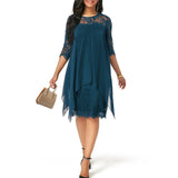 2019 Newest Women's Fashion Casual Loose Half Sleeve Elegant dress Round Neck Solid Color Big Size Lace dress 15 colors 2XS-5XL