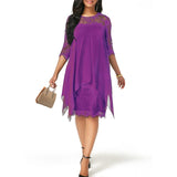 2019 Newest Women's Fashion Casual Loose Half Sleeve Elegant dress Round Neck Solid Color Big Size Lace dress 15 colors 2XS-5XL