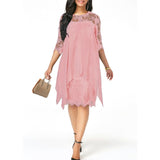 2019 Newest Women's Fashion Casual Loose Half Sleeve Elegant dress Round Neck Solid Color Big Size Lace dress 15 colors 2XS-5XL