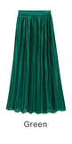 Trytree Summer Autumn Pleated Skirt Womens Vintage High Waist Skirt Solid Long Skirts New Fashion Metallic Skirt Female