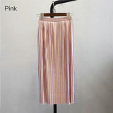 Trytree Summer Autumn Pleated Skirt Womens Vintage High Waist Skirt Solid Long Skirts New Fashion Metallic Skirt Female