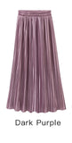 Trytree Summer Autumn Pleated Skirt Womens Vintage High Waist Skirt Solid Long Skirts New Fashion Metallic Skirt Female