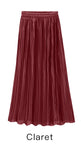 Trytree Summer Autumn Pleated Skirt Womens Vintage High Waist Skirt Solid Long Skirts New Fashion Metallic Skirt Female