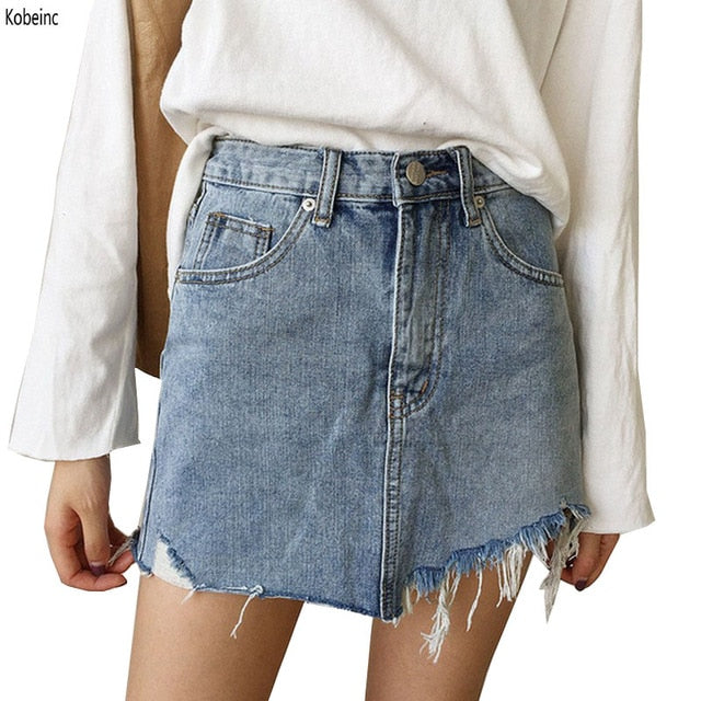EXOTAO summer women's skirt Brushed Hem mini denim skirt high waist skirts womens blue casual korean women fashion skirts 2019