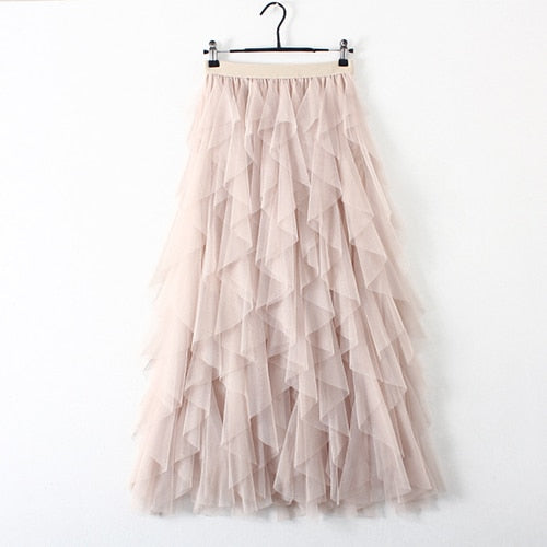 TIGENA Fashion Tutu Tulle Skirt Women Long Maxi Skirt 2019 Korean Cute Pink High Waist Pleated Skirt Female tiulowa spodnica