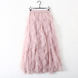 TIGENA Fashion Tutu Tulle Skirt Women Long Maxi Skirt 2019 Korean Cute Pink High Waist Pleated Skirt Female tiulowa spodnica