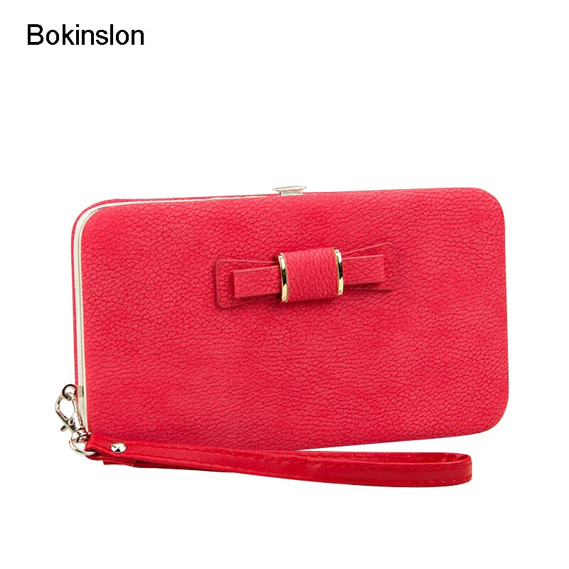 Bokinslon Woman Wallet Long Section PU Leather Bowknot Girls Brand Purse Popular Practical Ladies Hand Wallet