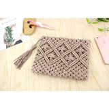 AEQUEEN Women Rattan Clutch Bag Female Straw Bag Bohemian Beach Party Bag Feminina Bolsa White Weaving Flap Handbag Ladies Purse