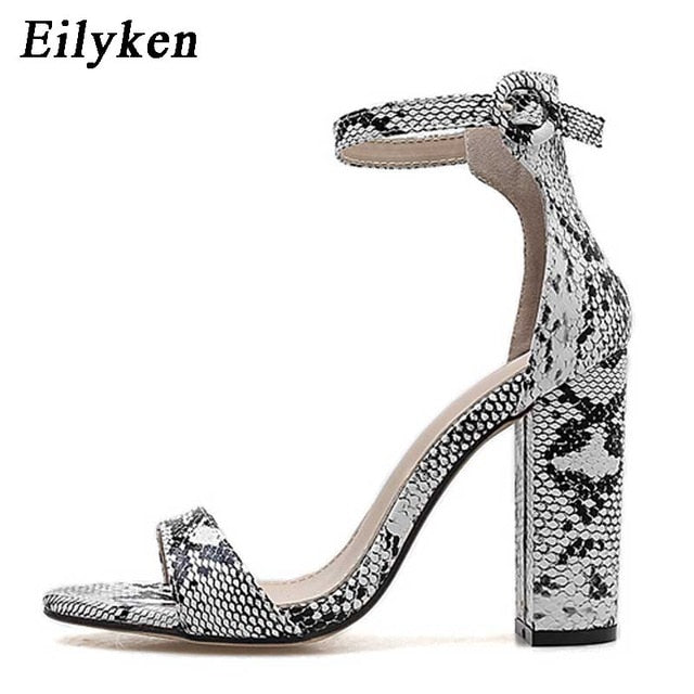 Eilyken Women Ankle Strap Sandals Snake Print Square heel Fashion Pointed toe Ladies Fashion shoes 2019 New Women Sandals