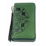 Luxurious 100% Genuine Oil Waxing Leather Flower Women Wallet 2018 Large Capacity Long Tassel Style Ladies Purses With Hand Rope