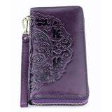 Luxurious 100% Genuine Oil Waxing Leather Flower Women Wallet 2018 Large Capacity Long Tassel Style Ladies Purses With Hand Rope