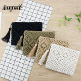 AEQUEEN Women Rattan Clutch Bag Female Straw Bag Bohemian Beach Party Bag Feminina Bolsa White Weaving Flap Handbag Ladies Purse