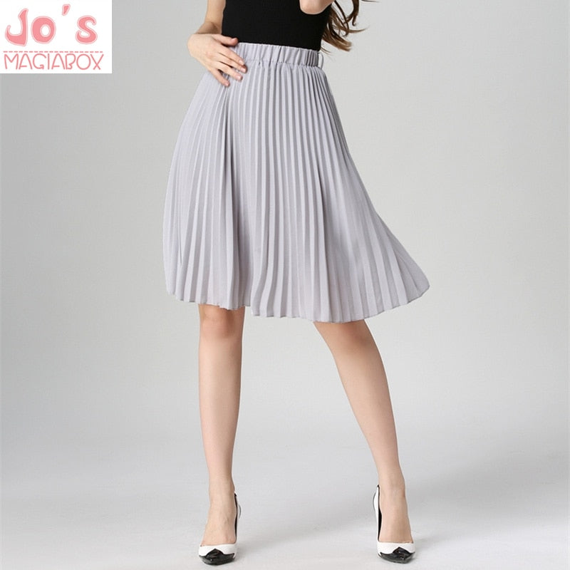 High Waist Pleated Skirt Women Solid Color Chiffon Vintage Knee Length Elastic Waist Skirt Spring Autumn Fashion Pink Skirts