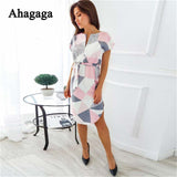 Ahagaga 2019 Spring Dress Women Fashion Print Elegant Cute Sashes O-neck Sexy Slim Sheath Dress Women Dresses Vestidos Robes