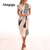 Ahagaga 2019 Spring Dress Women Fashion Print Elegant Cute Sashes O-neck Sexy Slim Sheath Dress Women Dresses Vestidos Robes