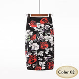 Fashion Spring Summer Style Pencil Skirt Women High Waist Green Skirts Vintage Elegant Bodycon Floral Print Midi Skirt FICUSRONG