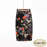 Fashion Spring Summer Style Pencil Skirt Women High Waist Green Skirts Vintage Elegant Bodycon Floral Print Midi Skirt FICUSRONG