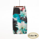 Fashion Spring Summer Style Pencil Skirt Women High Waist Green Skirts Vintage Elegant Bodycon Floral Print Midi Skirt FICUSRONG