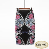 Fashion Spring Summer Style Pencil Skirt Women High Waist Green Skirts Vintage Elegant Bodycon Floral Print Midi Skirt FICUSRONG