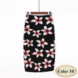 Fashion Spring Summer Style Pencil Skirt Women High Waist Green Skirts Vintage Elegant Bodycon Floral Print Midi Skirt FICUSRONG