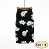 Fashion Spring Summer Style Pencil Skirt Women High Waist Green Skirts Vintage Elegant Bodycon Floral Print Midi Skirt FICUSRONG