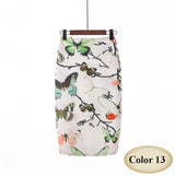 Fashion Spring Summer Style Pencil Skirt Women High Waist Green Skirts Vintage Elegant Bodycon Floral Print Midi Skirt FICUSRONG