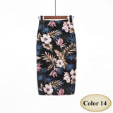Fashion Spring Summer Style Pencil Skirt Women High Waist Green Skirts Vintage Elegant Bodycon Floral Print Midi Skirt FICUSRONG