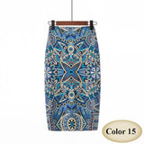 Fashion Spring Summer Style Pencil Skirt Women High Waist Green Skirts Vintage Elegant Bodycon Floral Print Midi Skirt FICUSRONG