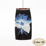 Fashion Spring Summer Style Pencil Skirt Women High Waist Green Skirts Vintage Elegant Bodycon Floral Print Midi Skirt FICUSRONG