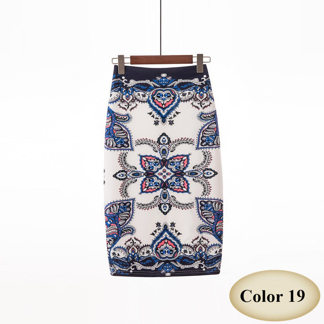 Fashion Spring Summer Style Pencil Skirt Women High Waist Green Skirts Vintage Elegant Bodycon Floral Print Midi Skirt FICUSRONG