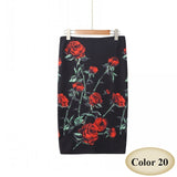 Fashion Spring Summer Style Pencil Skirt Women High Waist Green Skirts Vintage Elegant Bodycon Floral Print Midi Skirt FICUSRONG