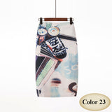 Fashion Spring Summer Style Pencil Skirt Women High Waist Green Skirts Vintage Elegant Bodycon Floral Print Midi Skirt FICUSRONG