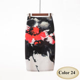 Fashion Spring Summer Style Pencil Skirt Women High Waist Green Skirts Vintage Elegant Bodycon Floral Print Midi Skirt FICUSRONG