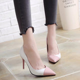 2018 Women Pumps OL Fashion Spell Color High heels Single Shoes Female Spring Summer Patent leather Wedding Party shoes Woman