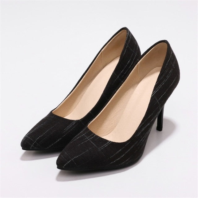 Big Size Women's Shoe 9cm MOC 2 High Heels Pumps Party Shoes For Women Canvas Wedding Shoes chaussure femme