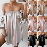 Fashion Women Summer Casual Loose Short Mini Dress Evening Party Strapless Off Shoulder Dress