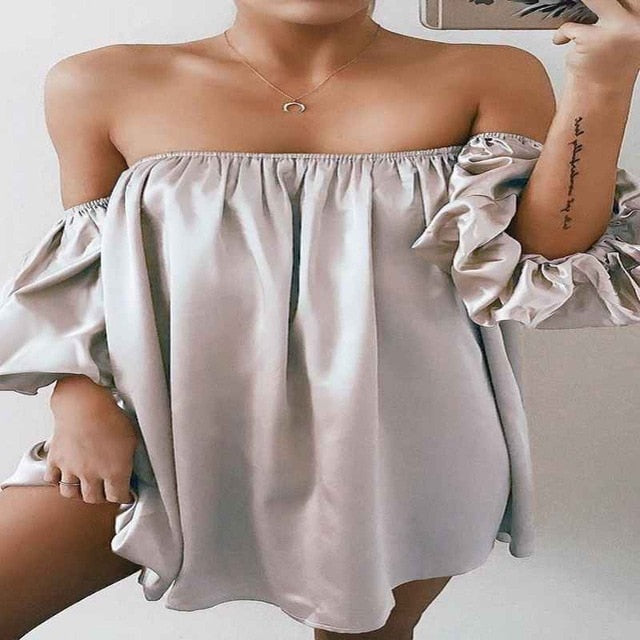 Fashion Women Summer Casual Loose Short Mini Dress Evening Party Strapless Off Shoulder Dress